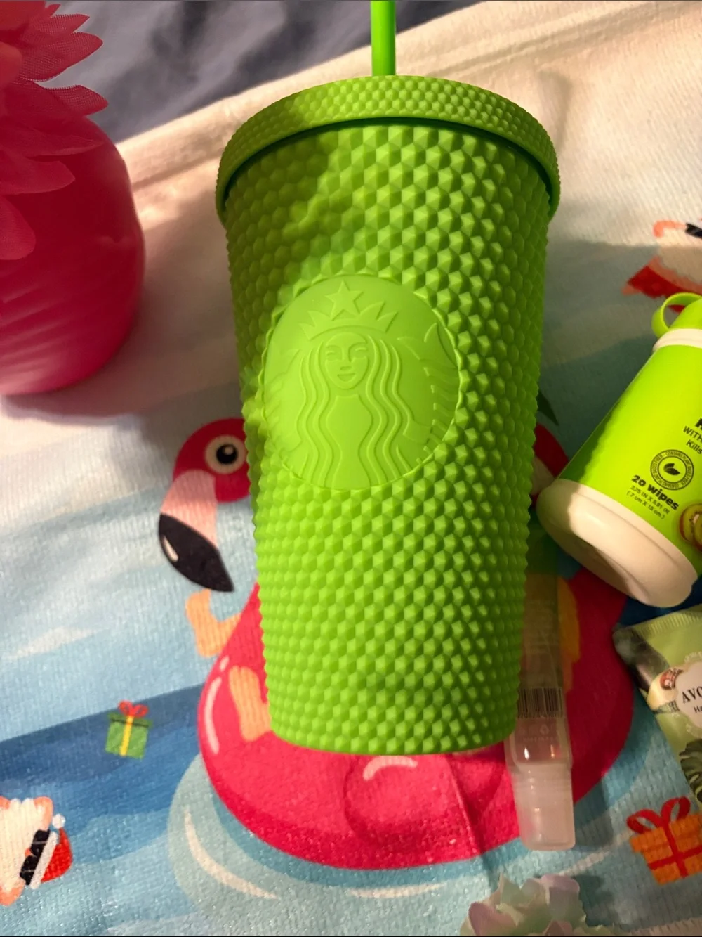 Tropical Party Set - Decorations, pen, lotion, lip gel, hand cream, wipes, cups